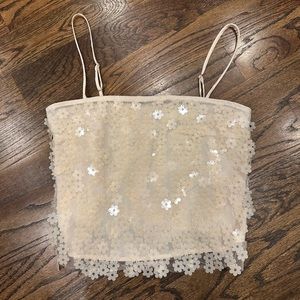 ASTR The Label White Flower Sequin Top